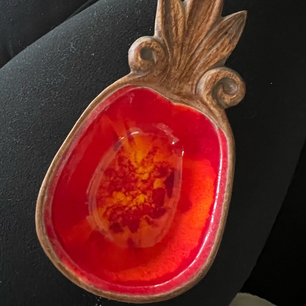 1982 Treasure craft red  and Orange Decorative Pineapple Dish. Trinket dish.